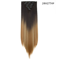 HAIRRO Synthetic 26Inches 8Pcs/set 16 Clips Long Straight Clips in Hair Extensions High Temperature Fiber Black Brown Hairpiece