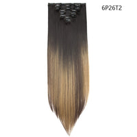 HAIRRO Synthetic 26Inches 8Pcs/set 16 Clips Long Straight Clips in Hair Extensions High Temperature Fiber Black Brown Hairpiece