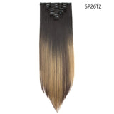 HAIRRO Synthetic 26Inches 8Pcs/set 16 Clips Long Straight Clips in Hair Extensions High Temperature Fiber Black Brown Hairpiece