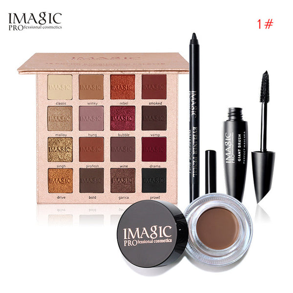 IMAGIC Eyes Daily Makeup 4PCS 16 Colors  Eyeshadow Palette Black Eyeliner  Pen Mascara and Eyebrow Cream