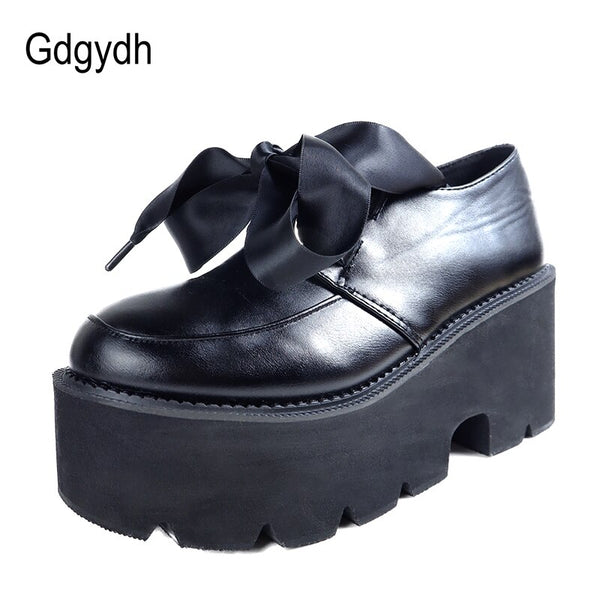 Gdgydh 2022 Two-Pieces Lace Up Women Pumps Round Toe Sweet Style Students Shoes Thick Platform High Heels Female Single Shoes