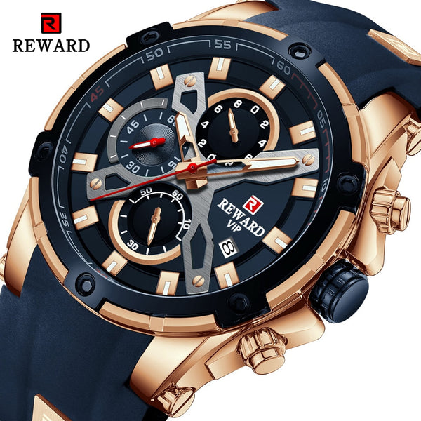 2022 New REWARD Mens Watches Blue Waterproof Top Brand Luxury Chronograph Sport Watch Quartz Men Wristwatch Relogio Masculino