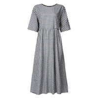2022 Bohemian Women Dress ZANZEA Vintage Plaid Check Casual Cotton Linen Vestidos Long Maxi Dresses Beach Party Summer Sundress