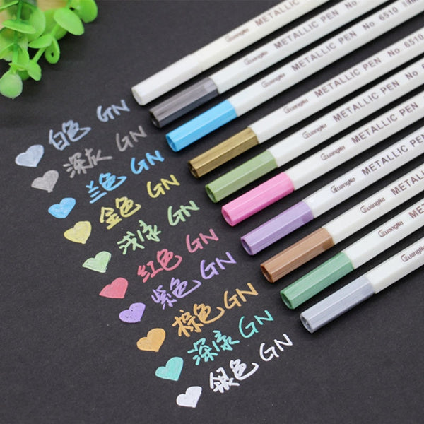 6-12Pcs/Box Drawing Painting Marker Pens Metallic Color Pens for Black Paper Art Supplies Marker Pen Stationery Material Escolar