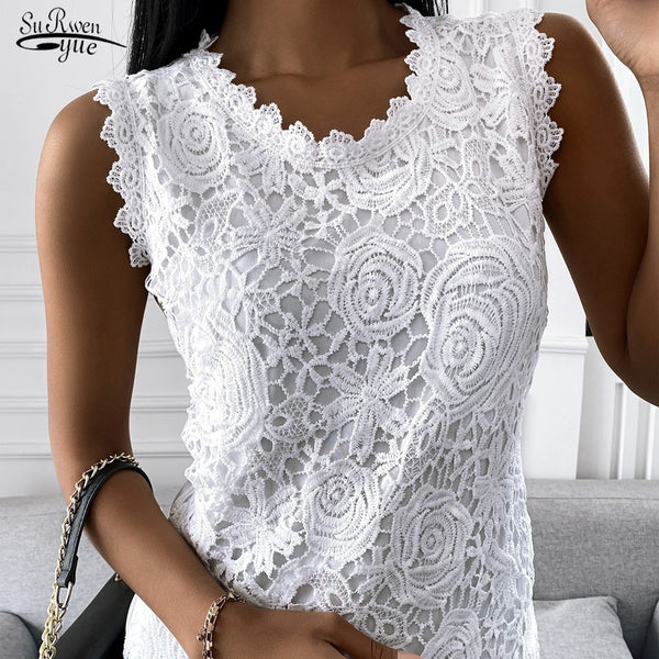 Summer Fashion Lady&#39;s Lace Jacquard Sleeveless Casual Women vintage T-Shirt Plus Size 5XL Floral Vest camisole Halter top 19312