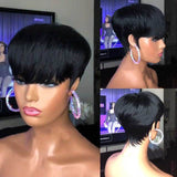 Purple Color Pixie Short Cut Bob Wig For Black Women 100% Human Hair Wig Brazilian Straight Wig Machine made Wig with Full Bang