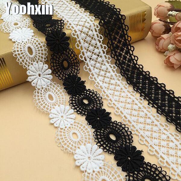 Luxury Water soluble Embroidery White black flower lace fabric trim ribbon DIY sewing collar craft guipure wedding dress decor