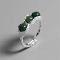 INATURE 925 Sterling Silver Natural Aventurine Pea Pod Stone Rings for Women Wedding Jewelry Adjustable Ring