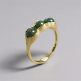 INATURE 925 Sterling Silver Natural Aventurine Pea Pod Stone Rings for Women Wedding Jewelry Adjustable Ring