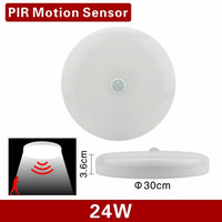 LED PIR Motion Sensor Ceiling Light 12W 24W Modern Lamp Surface Mounted Auto Smart Sounds Control AC 110V 220V Round Panel Light