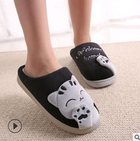 Cat Animal Prints Cute Home Slippers Short Plush Warm Soft Cotton Women Slippers Loves Floor Indoor Shoes Women Large Size 45