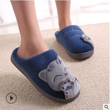 Cat Animal Prints Cute Home Slippers Short Plush Warm Soft Cotton Women Slippers Loves Floor Indoor Shoes Women Large Size 45