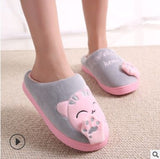 Cat Animal Prints Cute Home Slippers Short Plush Warm Soft Cotton Women Slippers Loves Floor Indoor Shoes Women Large Size 45