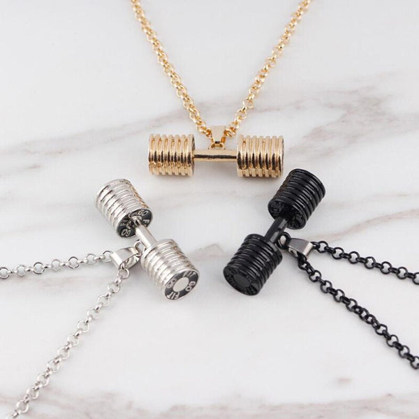 QIBEI  Tricolor Titanium Stainless Steel  Dumbbell Gym Fitness Barbell Pendant Necklaces For Men Sport Jewelry