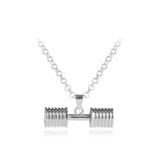 QIBEI  Tricolor Titanium Stainless Steel  Dumbbell Gym Fitness Barbell Pendant Necklaces For Men Sport Jewelry