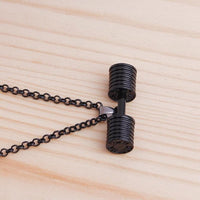QIBEI  Tricolor Titanium Stainless Steel  Dumbbell Gym Fitness Barbell Pendant Necklaces For Men Sport Jewelry