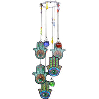 H&amp;D Hamsa Hand Luck Charm Wind Chimes, 15&#39;&#39;H Garden Chimes Suncatcher,Metal Glass Decor for Home Garden Decoration (Hands)