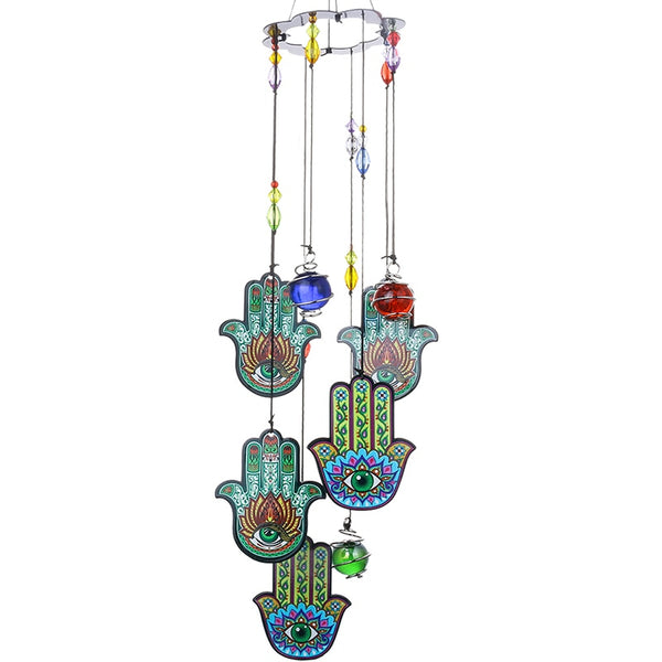 H&amp;D Hamsa Hand Luck Charm Wind Chimes, 15&#39;&#39;H Garden Chimes Suncatcher,Metal Glass Decor for Home Garden Decoration (Hands)