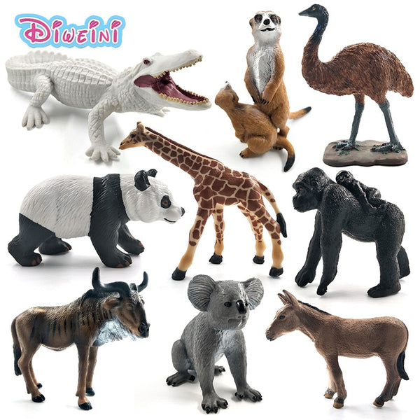 White Crocodile Panda Chimpanzee wildebeest Koala Deer Swan animal model figure figurine home decor decoration accessories toys