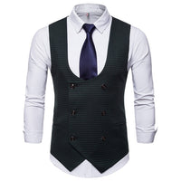 Riinr 2019 Spring Autumn Man's Vest Vintage Waistcoat Men Suit Vest U shaped Collar Houndstooth Men's Casual Vest Male Clothing