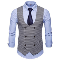 Riinr 2019 Spring Autumn Man's Vest Vintage Waistcoat Men Suit Vest U shaped Collar Houndstooth Men's Casual Vest Male Clothing