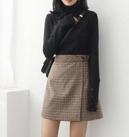 2019 Elegant Vintage Lattice Woolen Skirts Womens Sexy High Waist Lolita Bodycon Skirt Petticoat Plaid Skirt Faldas Mujer Khaki