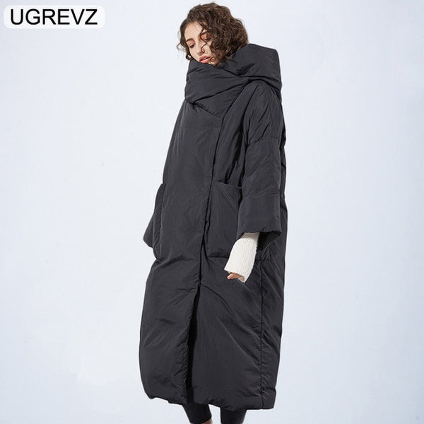 Fashion Elegant Women Parka 2018 Winter Jacket Women Parkas Cotton Padded Jacket Warm Female Long Coat Boutique Clothes Tops, Color - ZGH002Black, Size - XXL
